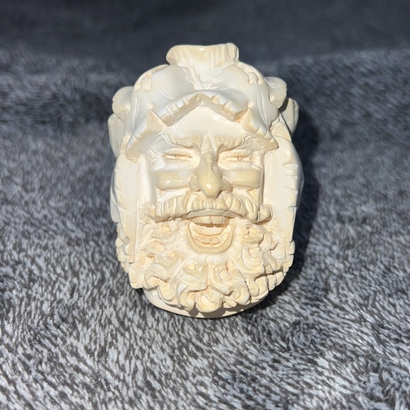 HAND CARVED MEERSCHAUM PIPE GREEN MAN / PIRATE VINTAGE WITH CUSTOM CASE. - Picture 5 of 17